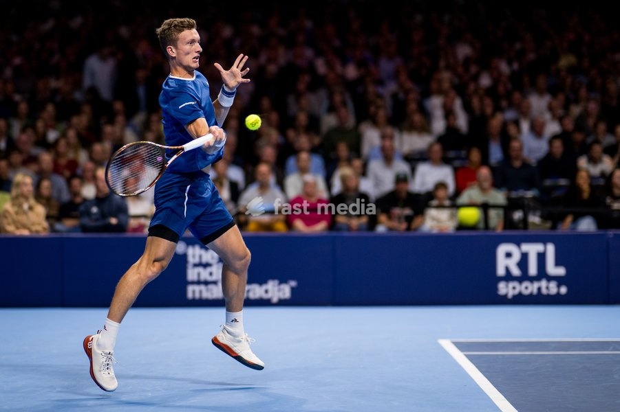 Czech Jiri Lehecka pictured in action during the European Open ATP tennis tournament in Brussels, on Sunday 19 October 2025. This year's edition of the tournament is taking place from 12 to 19 October 2025