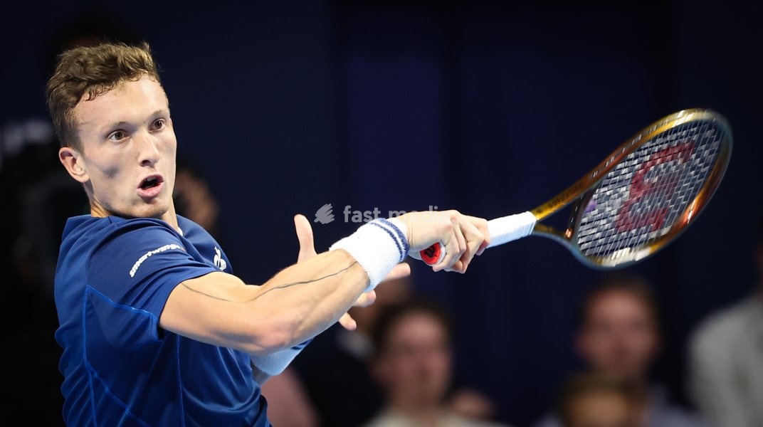 Czech Jiri Lehecka pictured in action during the European Open ATP tennis tournament in Brussels, on Sunday 19 October 2025. This year's edition of the tournament is taking place from 12 to 19 October 2025