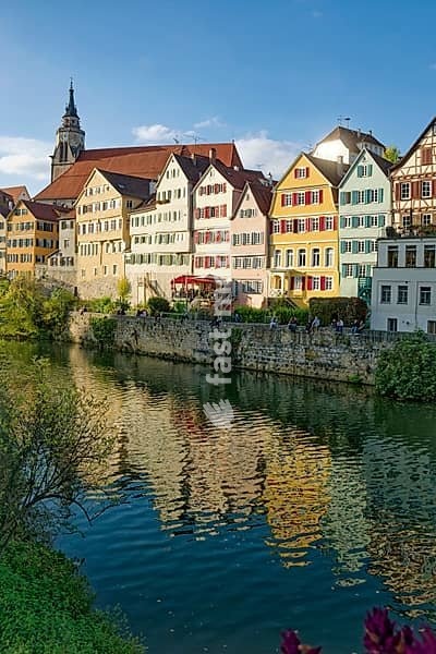 Historic houses on the Neckar front, the Neckar river, water reflection, old town of Tübingen, Baden-Württemberg, Germany