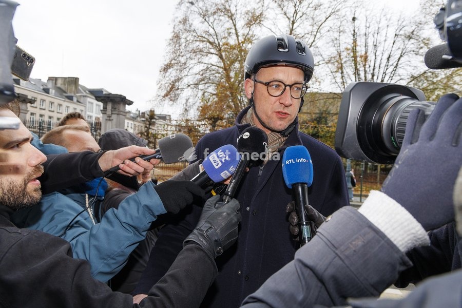 Vice-prime minister and Budget Minister Vincent Van Peteghem arrives for a 'Kern' meeting gathering selected Ministers of the Federal Government, Sunday 23 November 2025 in Brussels
