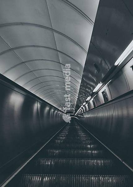 Empty escalator stairs in metro, Prague, Czech Republic