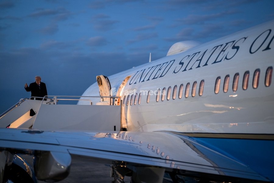 President Donald Trump boards Air Force One at Joint Base Andrews, Maryland, en route Wilkes-Barre Scranton International Airport for a rally on the economy in Mount Pocono, Pennsylvania, Tuesday, December 9, 2025. (Official White House