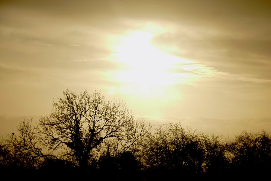 The days sun rises over the countryside on a chilly morning