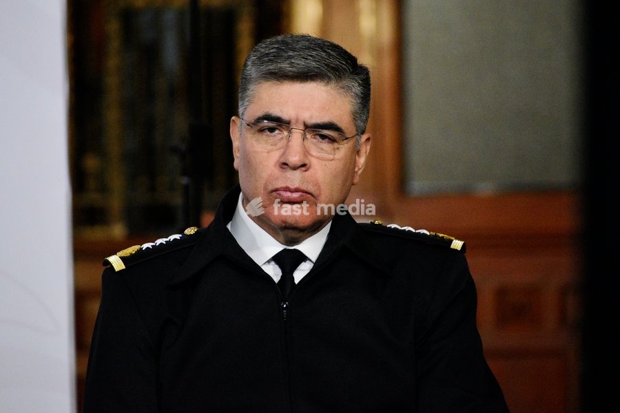 The commander of the National Guard, Guillermo Briseño Lobera during a briefing conference on the monthly security report at National Palace. on February 10, 2026 in Mexico City, Mexico