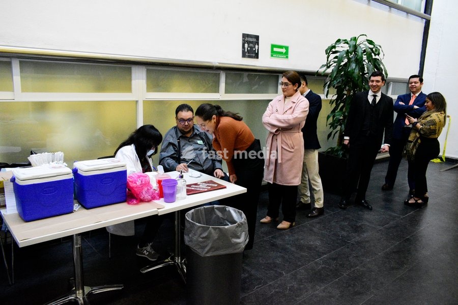 People line up to receive vaccine against measles as part of vaccination campaign agains the virus following the recent surge in cases in the country the Mexican Senate. February 10, 2026 in Mexico City, Mexico