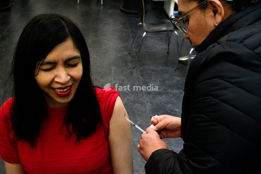 A woman receives a dose of vaccine against measles as part of vaccination campaign agains the virus following the recent surge in cases in the country the Mexican Senate. February 10, 2026 in Mexico City, Mexico