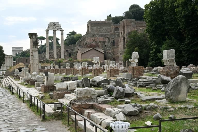 - The ruins of the Basilica Julia in the Roman Forum (Forum Romanum) It was initially dedicated in 46 BC by Julius Caesar and was completed by Augustus, who named the building after his adoptive father. - In the background the 3 columns of the temple of Castor and Pollux (Dioscuri). - The Forum is…