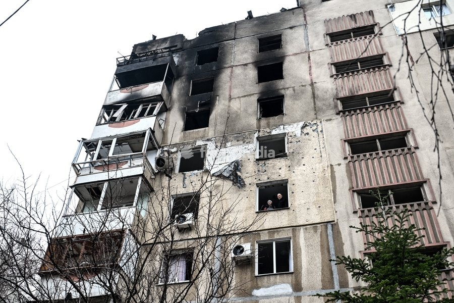 A residential multi-storey building damaged as a result of a Russian strike drone hit, Zaporizhzhia, Ukraine, on February 26, 2026. Russian forces launched a massive missile and drone attack on the city. Nine people were injured, and residential buildings, several shopping centers, and…