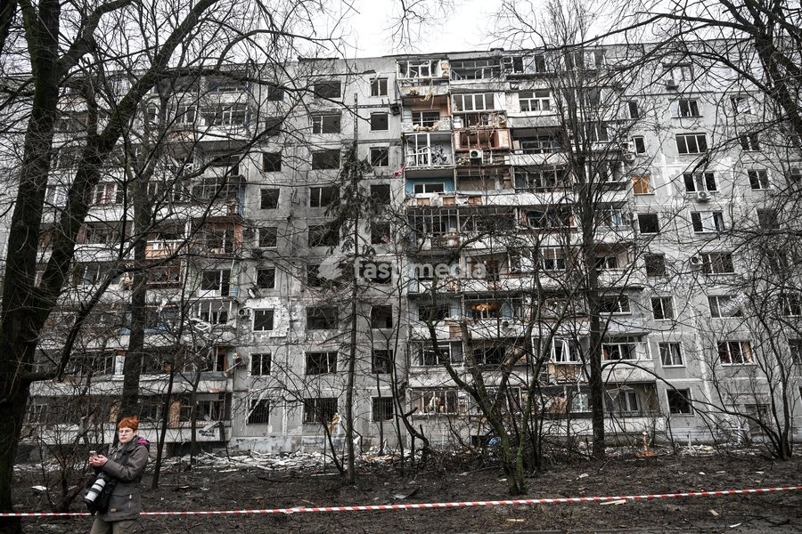 A residential multi-storey building damaged as a result of a Russian strike drone hit is seen in Zaporizhzhia, Ukraine, on February 26, 2026. Russian forces launched a massive missile and drone attack on the city. Nine people were injured, and residential buildings, several shopping centers, and…