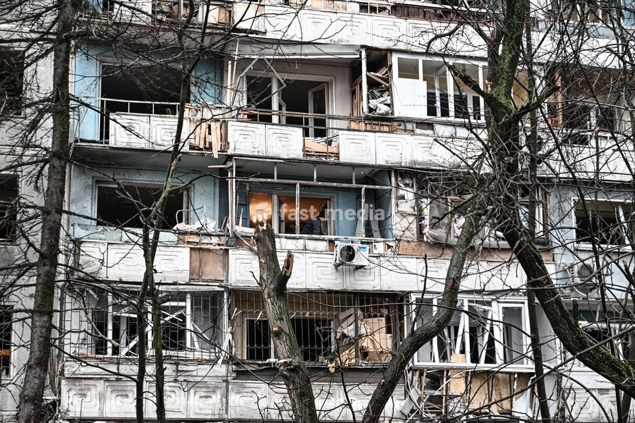 A residential multi-storey building damaged as a result of a Russian strike drone hit is seen in Zaporizhzhia, Ukraine, on February 26, 2026. Russian forces launched a massive missile and drone attack on the city. Nine people were injured, and residential buildings, several shopping centers, and…