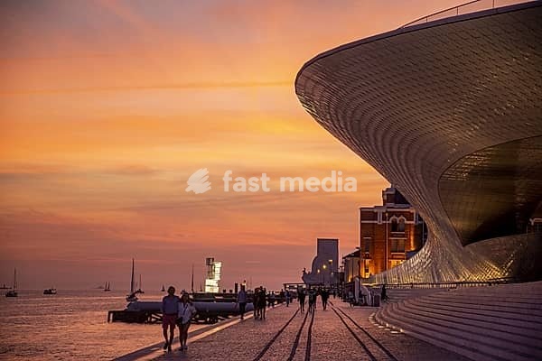 The Museu de Arte, Arquitetura and Tecnolocia or MAAT at the Rio Tejo in Belem near the City of Lisbon in Portugal. Portugal, Lisbon, October, 2021