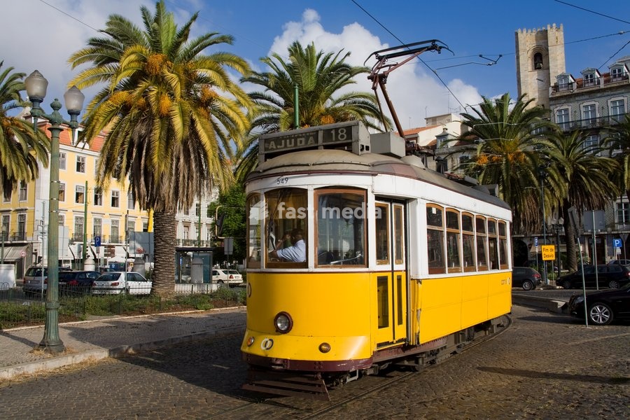 Tram in the Alfama District, Lisbon, Portugal, Europe