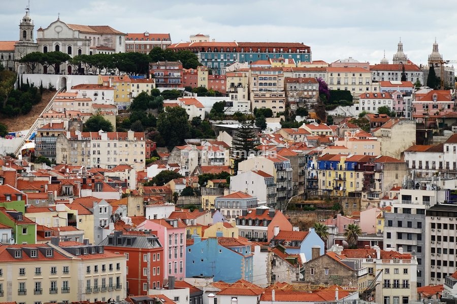 Architecture and street scenery in the Alfama district, central Lisbon, Portugal