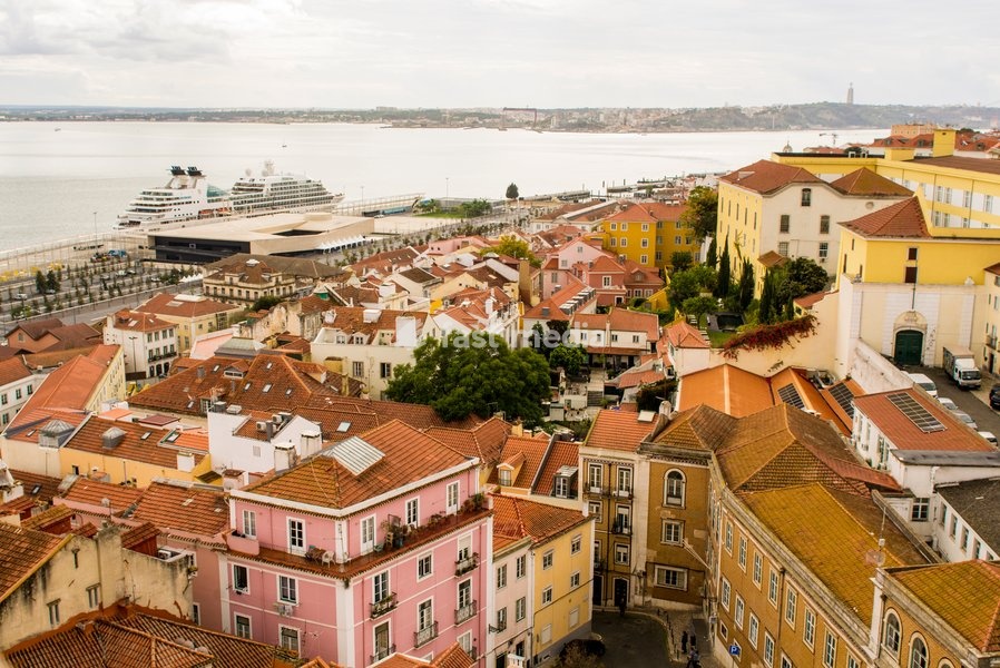 Seabourn Sojourn at the Main cruise terminal and docks, Alfama district, , Lisbon, Portugal