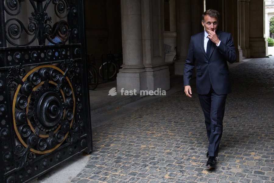 French President Emmanuel Macron arrives for a Quadliateral meeting in Downing Street, London, England, UK on Sunday 7 June, 2026