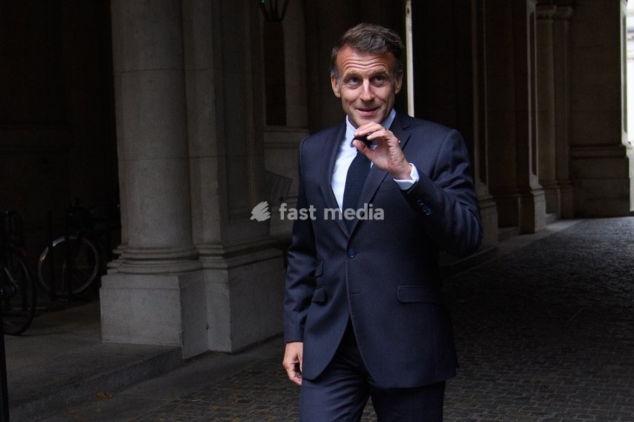 French President Emmanuel Macron arrives for a Quadliateral meeting in Downing Street, London, England, UK on Sunday 7 June, 2026