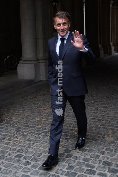 French President Emmanuel Macron arrives for a Quadliateral meeting in Downing Street, London, England, UK on Sunday 7 June, 2026
