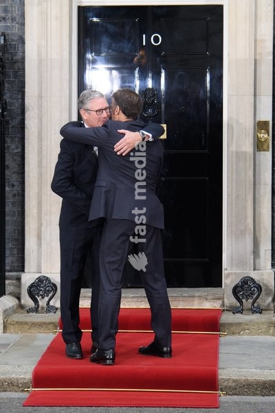 British Prime Minister Sir Keir Starmer and French President Emmanuel Macron pose for a photo in Downing Street, London, England, UK on Sunday 7 June, 2026
