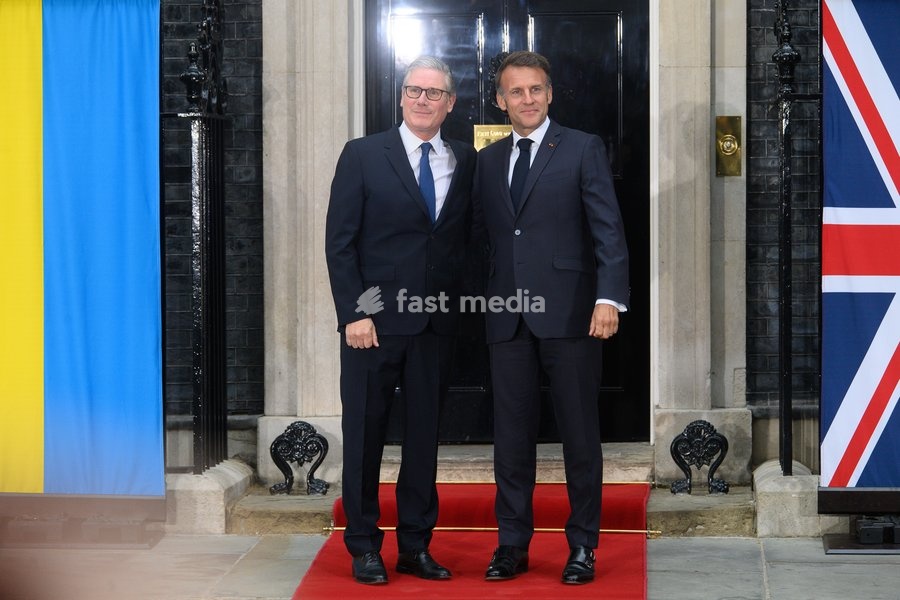 British Prime Minister Sir Keir Starmer and French President Emmanuel Macron pose for a photo in Downing Street, London, England, UK on Sunday 7 June, 2026