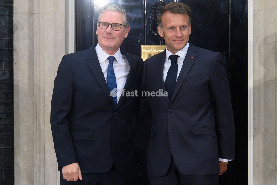 British Prime Minister Sir Keir Starmer and French President Emmanuel Macron pose for a photo in Downing Street, London, England, UK on Sunday 7 June, 2026