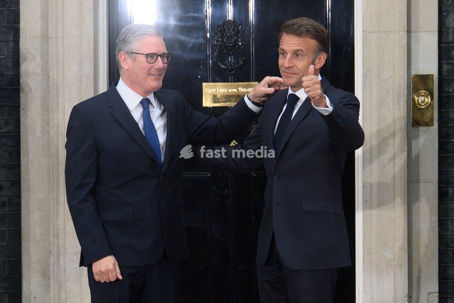 British Prime Minister Sir Keir Starmer and French President Emmanuel Macron pose for a photo in Downing Street, London, England, UK on Sunday 7 June, 2026