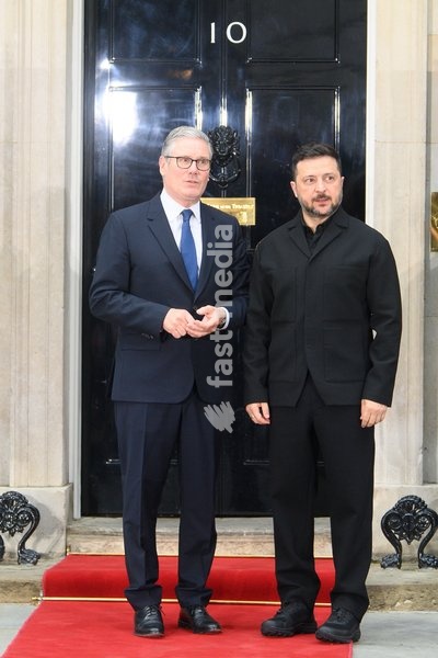 British Prime Minister Sir Keir Starmer poses for a photo with Ukrainian President Volodymyr Zelenskyy as he arrives for a quadliateral meeting in Downing Street, London, England, UK on Sunday 7 June, 2026
