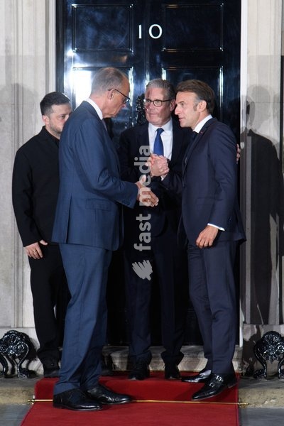 (L-R) - German Chancellor Frederich Merz, Ukrainian President Volodymyr Zelenskyy, French British Prime Minister Sir Keir Starmer and President Emmanuel Macron pose forr a photo in Downing Street, London, England, UK on Sunday 7 June, 2026