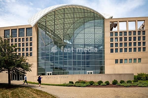 Washington, DC - President Donald Trump's name, added to the United States Institute of Peace building months after Trump tried to dismantle the independent agency