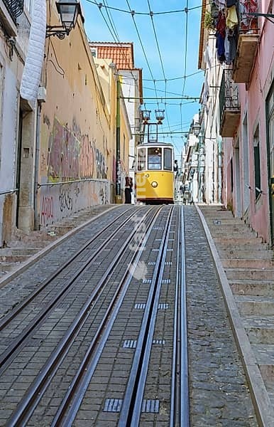 View of the Bica Funicular, Lisbon, Portugal