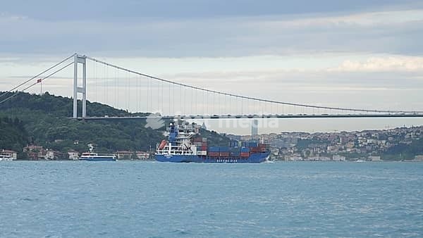 Large commercial cargo ships transit through the Bosphorus on their way to the Strait of Hormuz. Closure of the Strait of Hormuz. Targeting cargo ships in the Strait of Hormuz. Turkey, 08 July 2026, Istanbul, Turkey