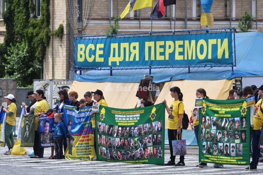 Activists stand on a zebra crossing during the “Don’t Stay Silent! Captivity Kills!” rally in Kharkiv, Ukraine, July 12, 2026. In the northeastern Ukrainian city, families of Ukrainian prisoners of war and missing military personnel took part in the weekly rally to support their relatives and…