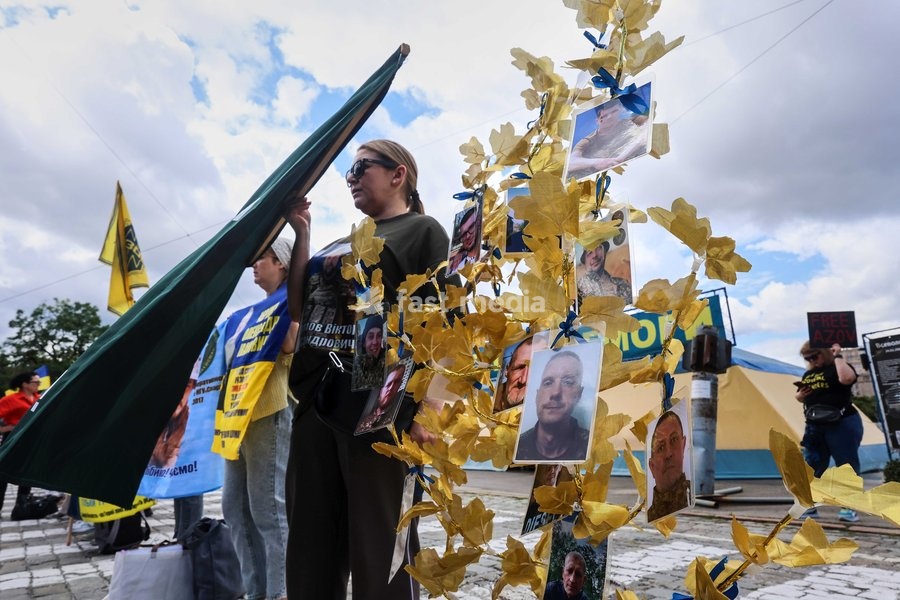 Activists are gathered in the street during the “Don’t Stay Silent! Captivity Kills!” rally in Kharkiv, Ukraine, July 12, 2026. In the northeastern Ukrainian city, families of Ukrainian prisoners of war and missing military personnel took part in the weekly rally to support their relatives and…