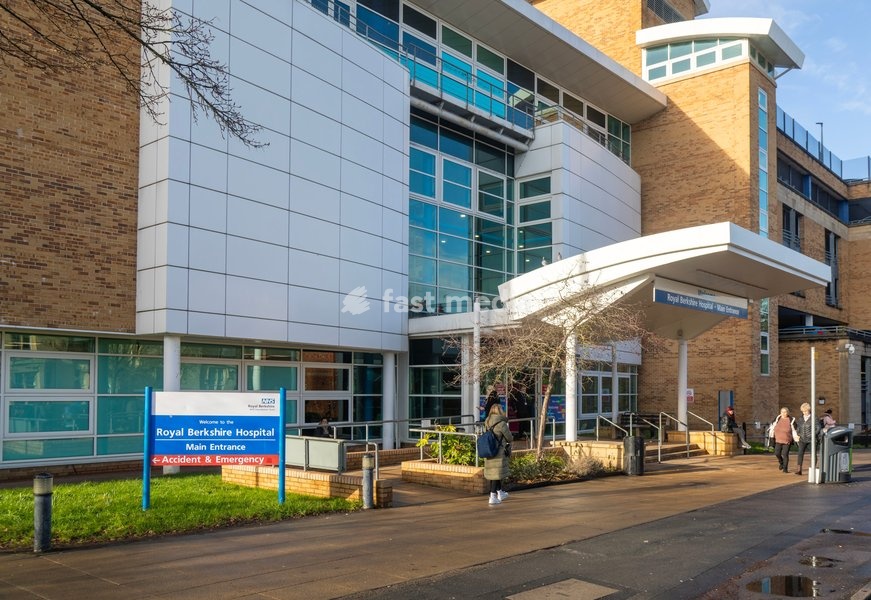 Main entrance of Royal Berkshire hospital building, Reading, Berkshire, England, UK