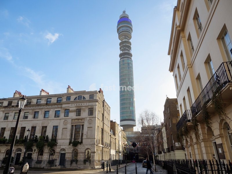 BT Tower viewed from Fitzroy Square, London, UK