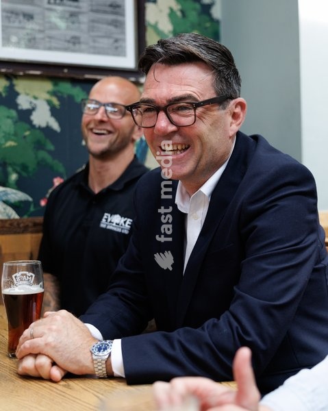 23/07/2026. Harlow, United Kingdom. Prime Minister Andy Burnham and Chancellor of the Exchequer John Healey visit the Hare pub as the government announces a 20 percent cut in business rates for pubs, clubs and live music venues