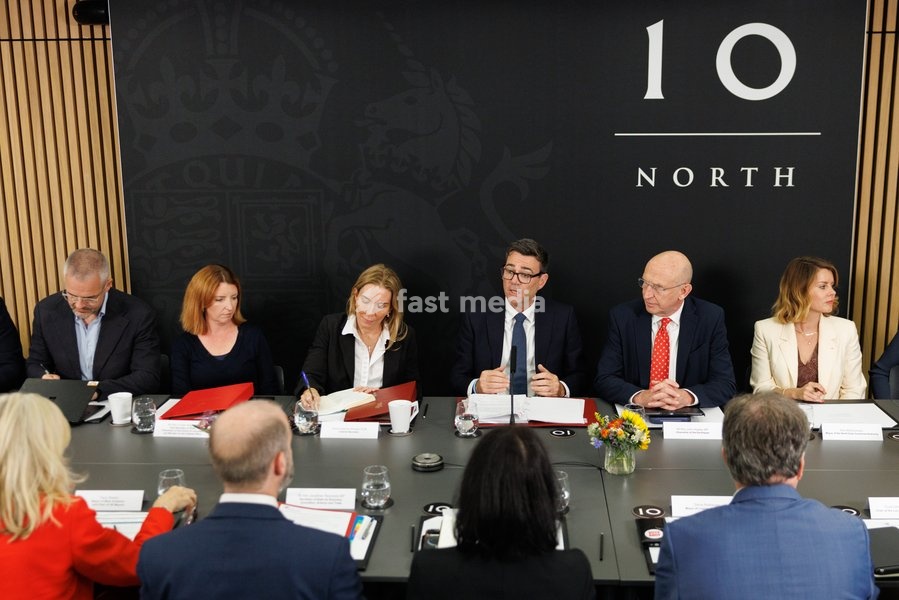 24/07/2026. Manchester, United Kingdom. Prime Minister Andy Burnham holds a National Economic Council meeting alongside Chancellor of the Exchequer John Healey as he spends his first day working in No10 North office in Manchester