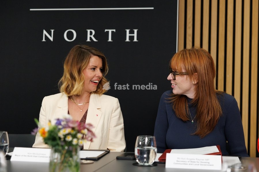 24/07/2026. Manchester, United Kingdom. Angela Rayner, Secretary of State for Housing, Communities and Local Government speaks with Kim McGuinness, Mayor of North East England as Prime Minister Andy Burnham holds a National Economic Council meeting alongside Chancellor of the Exchequer John Healey…