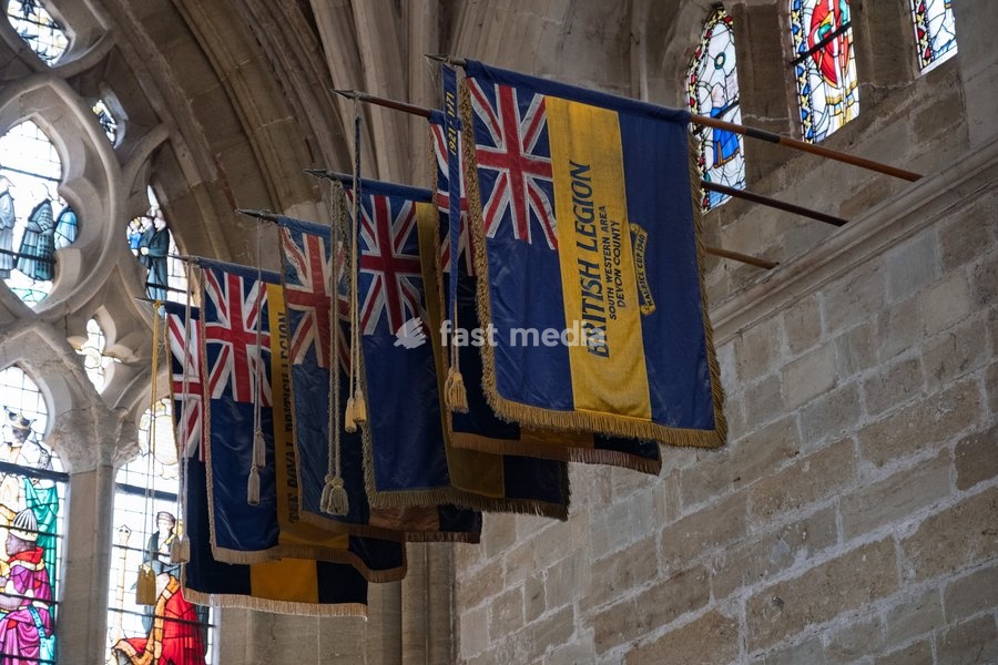 Exeter cathedral. Completed around the year 1400. Exeter Cathedral, properly known as the Cathedral Church of Saint Peter in Exeter, is an Anglican cathedral, and the seat of the Bishop of Exeter, in the city of Exeter, Devon, in South West England. Exeter, Devon . United Kingdom. 22 July 2026
