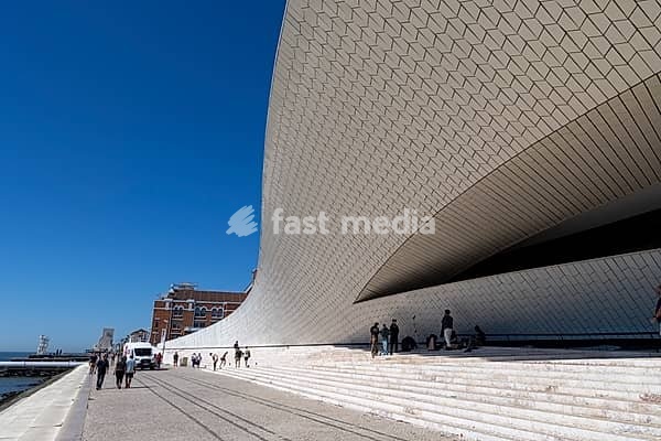 Modern extension of the MAAT, Museum of Art, Architecture and Technology, beside the tagus river in Belem District, Lisbon, Portugal