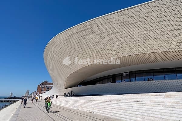 Modern extension of the MAAT, Museum of Art, Architecture and Technology, beside the tagus river in Belem District, Lisbon, Portugal, Euro