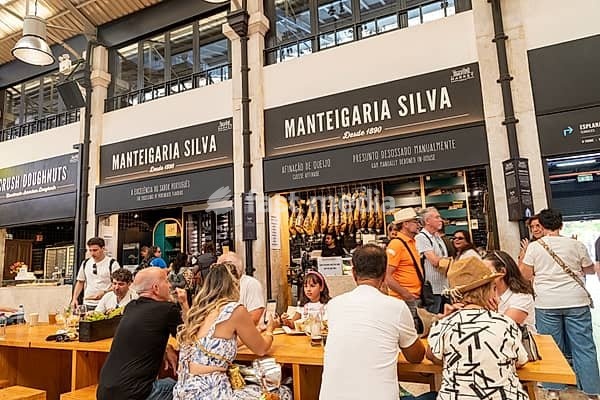 Time Out Market food hall located in the Mercado da Ribeira at Cais do Sodré, Lisbon, Portugal