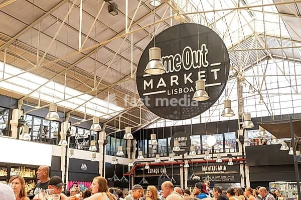 Time Out Market food hall located in the Mercado da Ribeira at Cais do Sodré, Lisbon, Portugal