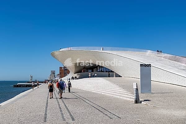 Modern extension of the MAAT, Museum of Art, Architecture and Technology, beside the tagus river in Belem District, Lisbon, Portugal