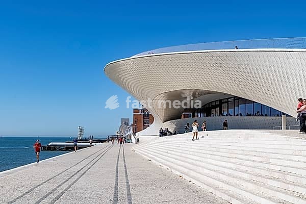 Modern extension of the MAAT, Museum of Art, Architecture and Technology, beside the tagus river in Belem District, Lisbon, Portugal