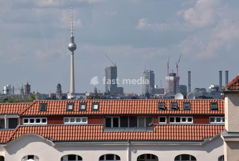 Berlin, view of Berlin city centre from the tower of the former Kindl Brewery on Rollbergstrasse. Berlin (Neukölln), 16 July 2026