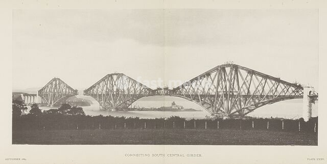 Connecting south central girder, page, photomechanical print, number: 'Plate XXXV.', inscription: 'It was at this stage, the south central girder completed.', printer (person): Photophane Company, United Kingdom, 1889-09, printer (person), paper, collotype, photoprint, height 260 mm x width 587 mm,…