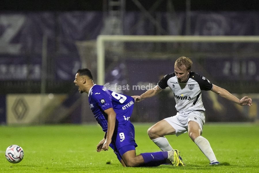 Patro's Zakaria Atteri and Eupen's Rune Paeshuyse pictured during a soccer match between Patro Eisden Maasmechelen and KAS Eupen, Sunday 13 September 2026 in Maasmechelen, on day 5 of the 2026-2027 'Challenger Pro League' second highest division of the Belgian championship