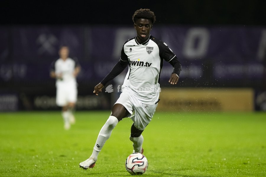 Eupen's Lorenzo Youndje pictured during a soccer match between Patro Eisden Maasmechelen and KAS Eupen, Sunday 13 September 2026 in Maasmechelen, on day 5 of the 2026-2027 'Challenger Pro League' second highest division of the Belgian championship