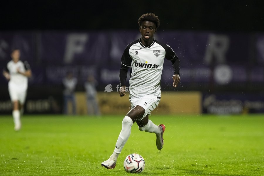 Eupen's Lorenzo Youndje pictured during a soccer match between Patro Eisden Maasmechelen and KAS Eupen, Sunday 13 September 2026 in Maasmechelen, on day 5 of the 2026-2027 'Challenger Pro League' second highest division of the Belgian championship