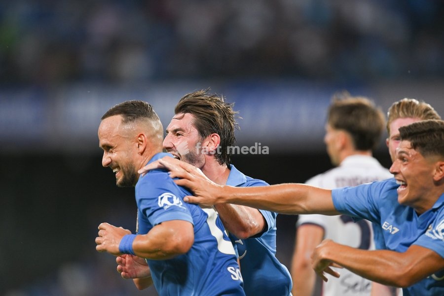 Stanislav Lobotka of Napoli celebrates after scoring goal for 1-0 during the match of Serie A Enilive Football Match between Napoli vs Bologna at the Maradona Stadium on 13 September 2026 in Napoli, Bologna. Napoli-Bologna 1-1